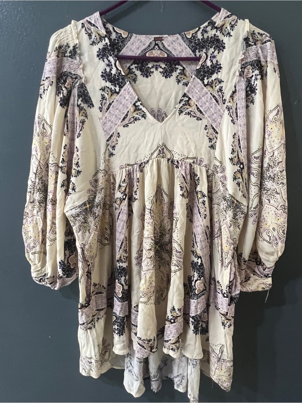 Free People Girl Talk Boho Flowy Floral Tunic Top Fairy Whimsy Size Small